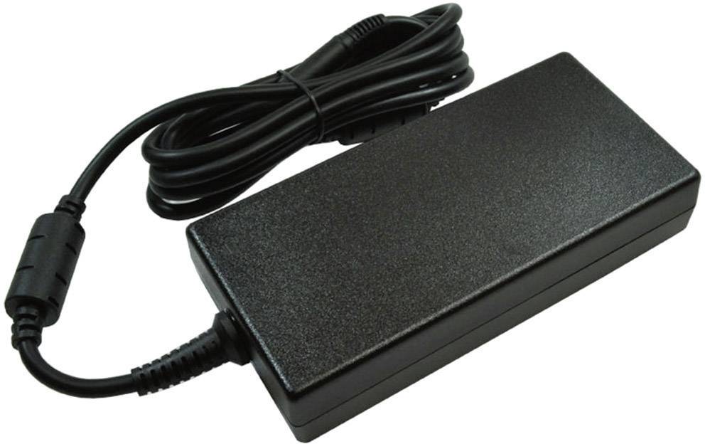 A black laptop power adapter with a long cable, suitable for powering portable computers.