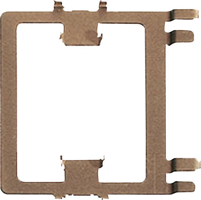 A brown rectangular metal clip with multiple notches and tabs, potentially used for securing electronic components.
