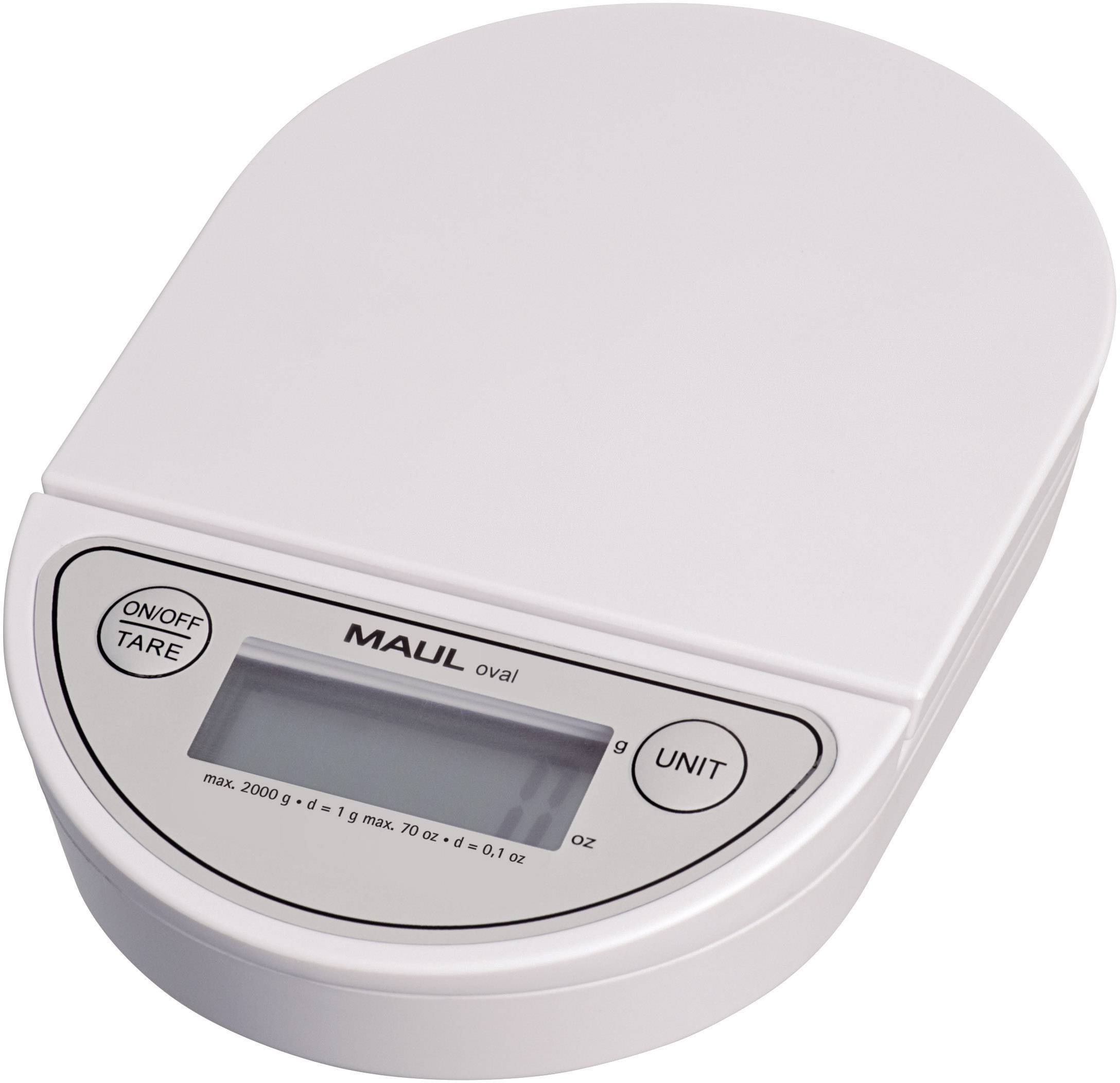 White electronic kitchen scales with a rectangular platform and digital display. Buttons: 'On/Off', 'Tare', and 'Unit'.