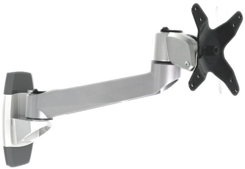 Wall mount for monitors with adjustable arm and black mounting plate, enables flexible screen positioning.<br><br>Wall-mounted monitor bracket with an adjustable arm and black mounting plate, providing flexible screen positioning.