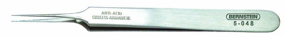Metal tweezers with a fine tip, labelled 'ANTI-ACID', 'INOXIDABLE', 'BERNSTEIN', suitable for precise work.