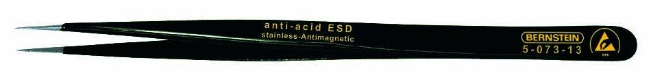 Black, anti-magnetic and ESD-safe tweezers with a fine tip, suitable for precise work in electronics.