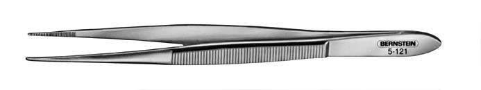 A silver metal tweezers with a knurled handle and the inscription 'BRONSTEIN 5-121' on the handle.