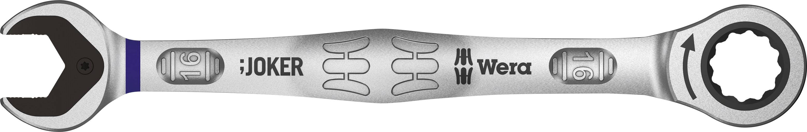 Open ratchet spanner with two-tone finish. Markings and logo on the handle. Innovative design for easy fastening.