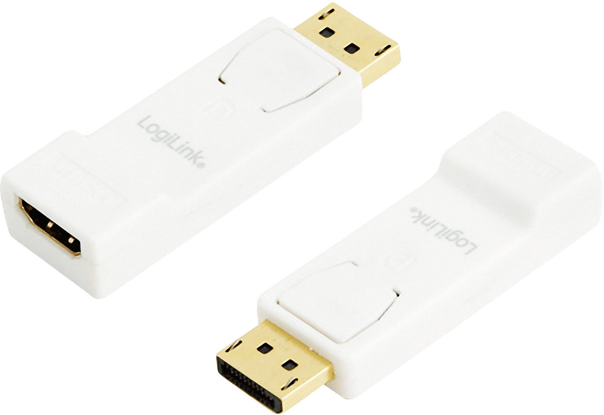 Two white HDMI adapters with the inscription 'LogiLink', which convert from HDMI to DisplayPort.