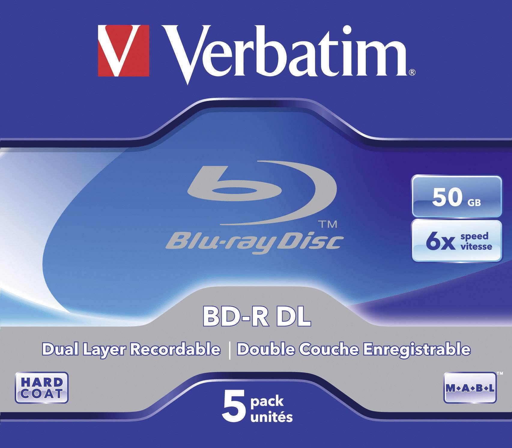 Verbatim 43748 Blank Blu-ray BD-R DL 50 GB 5 pc(s) Jewel case