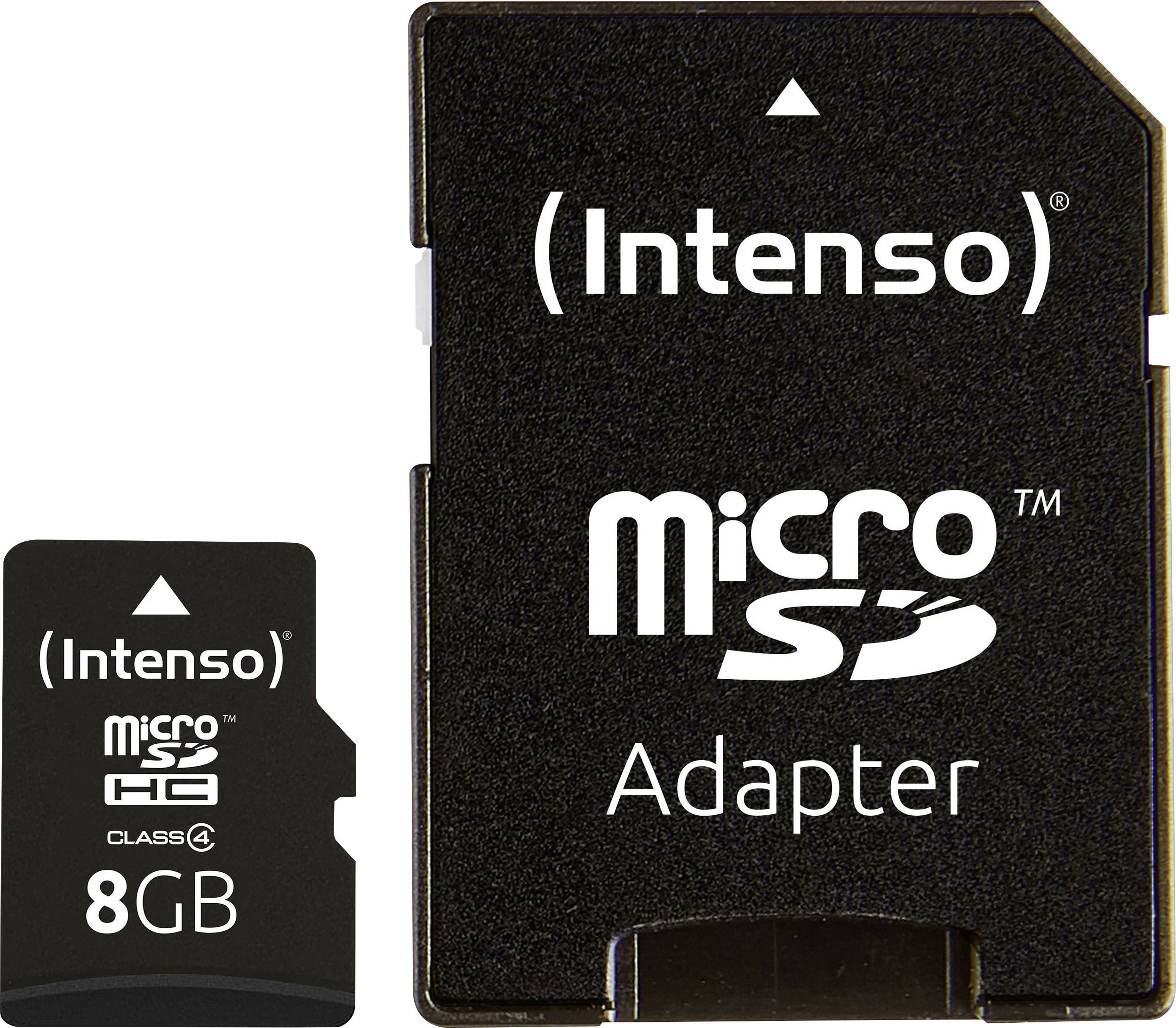 Intenso microSDHC card 8 GB Class 4 incl. SD adapter