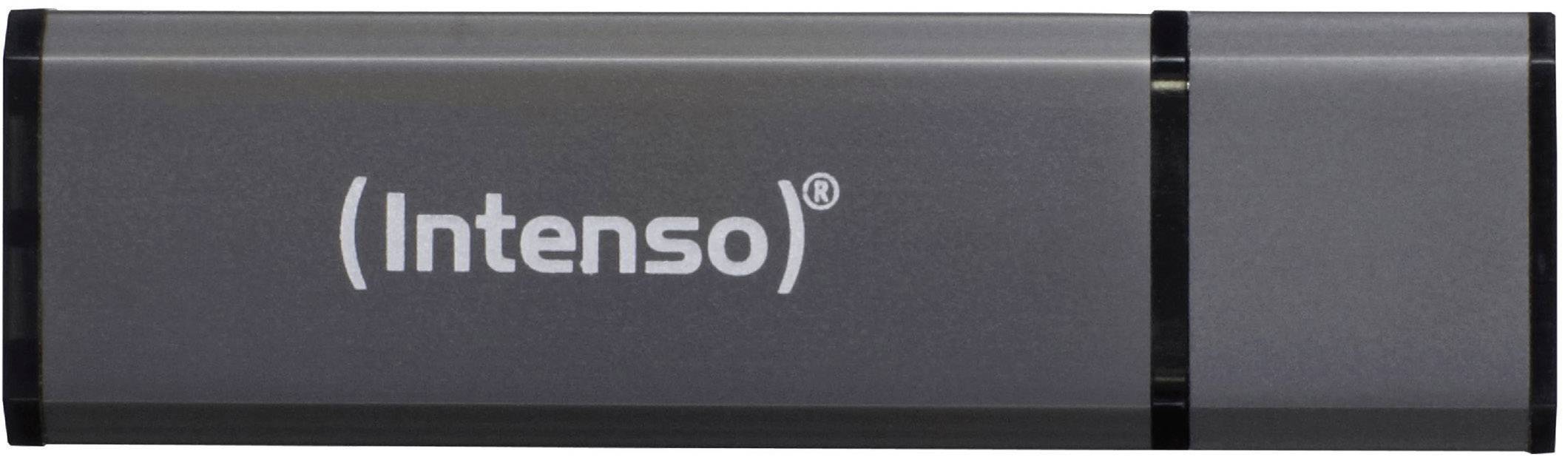 Grey USB stick with the inscription 'Intenso'.