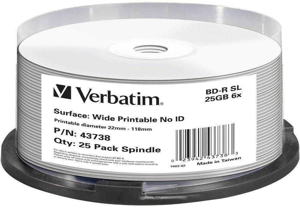 Verbatim 43738 Blank Blu-ray BD-R 25 GB 25 pc(s) Spindle Printable