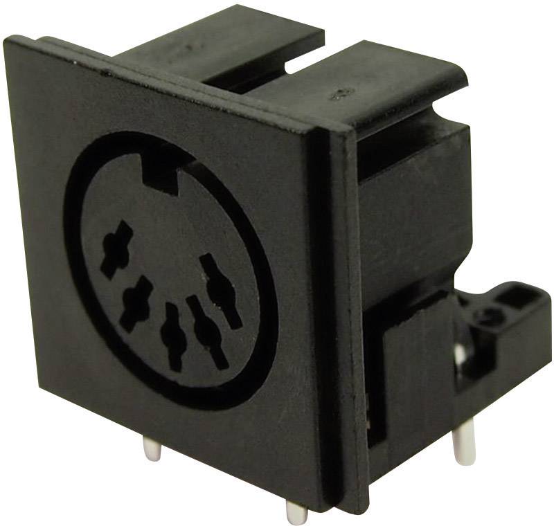 Black DIN socket on rectangular plate, suitable for audio or MIDI connections, with five slots.