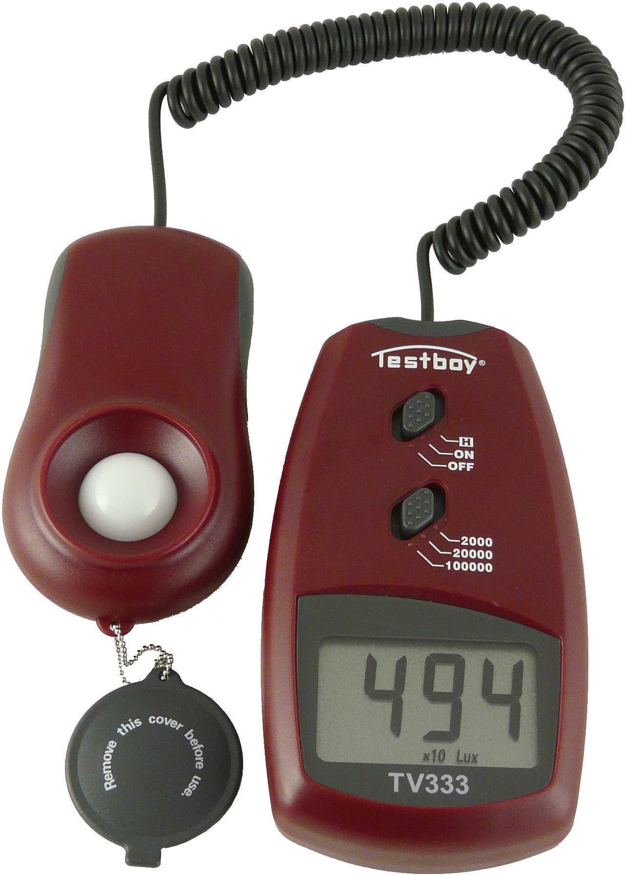 A digital light metre with display shows '494 Lux' to measure ambient light. The device has two buttons and a removable sensor cover.