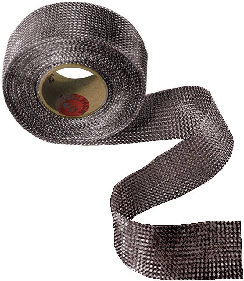 A roll of black fabric tape, partially unrolled. The tape has a woven structure and is used for various applications.