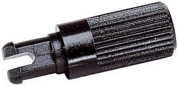 Black plastic tool with a ribbed handle and a U-shaped tip. Potentially used for removing clips.