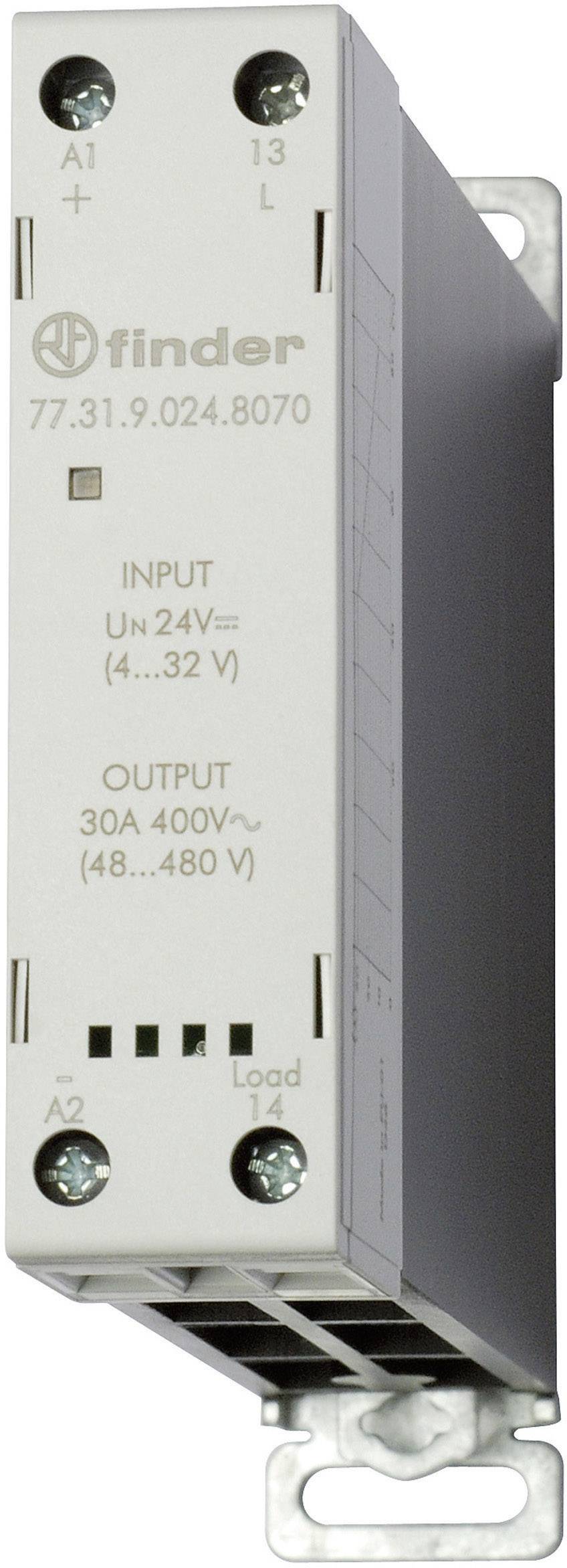 Industrial switch device with specifications 'INPUT Un 24V= (4...32 V)' and 'OUTPUT 30A 400V~ (48...480 V)'. Brand name visible.