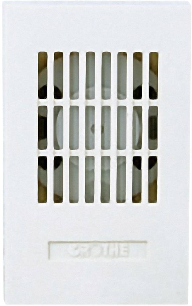 A rectangular white speaker with horizontal and vertical struts in the grille, protecting a round object behind it.
