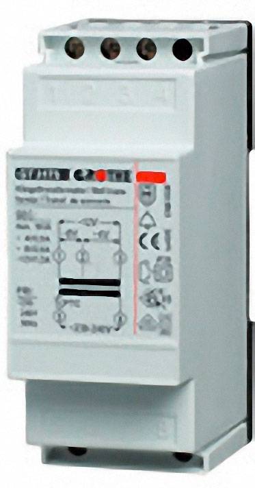 An electrical contactor in a white housing with multiple terminals and printed technical specifications on the front.