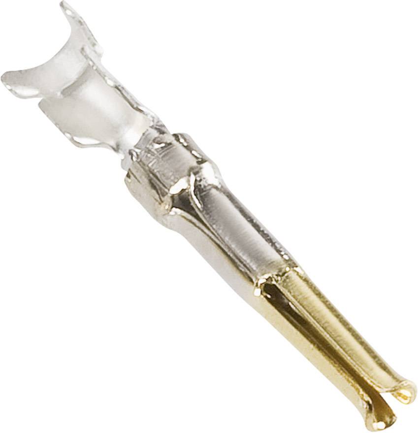 A silver and gold metal component that looks like a mechanical or electronic connecting element.
