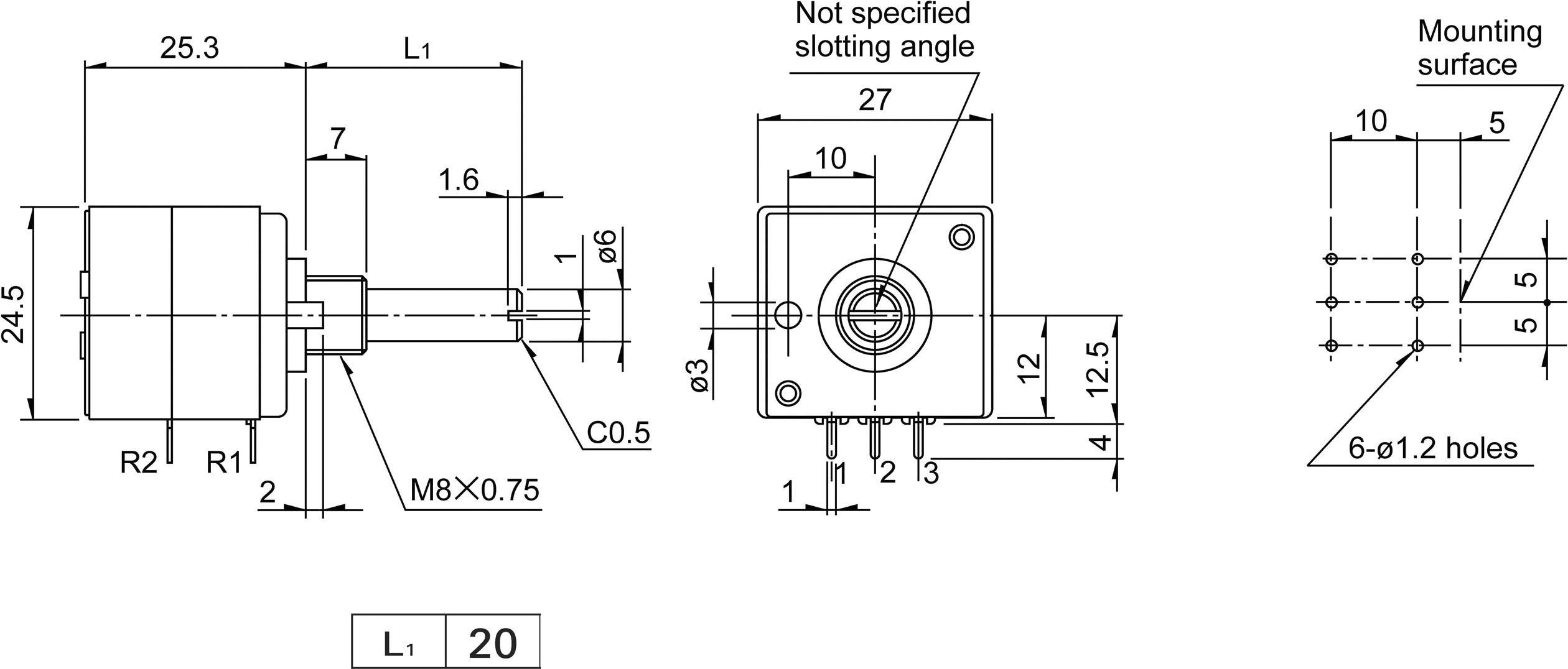 ALPS RK27112 10KM+N Single turn rotary pot Dustproof Stereo 0.05 W 10 kΩ 1 pc(s)