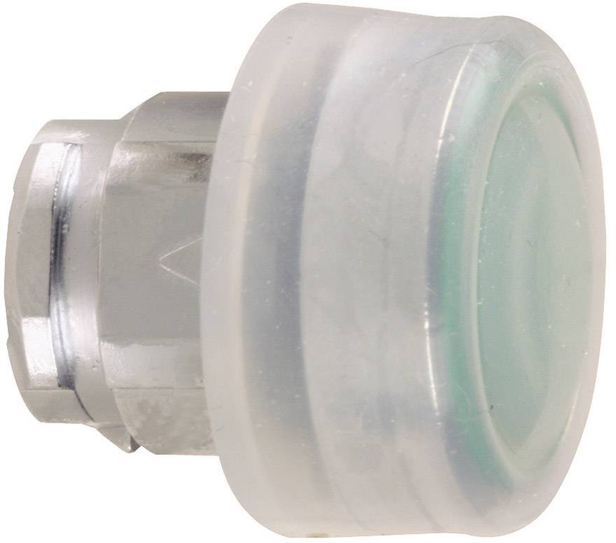 A round, transparent push button with a green internal element, suitable for control panels or electronic circuits.