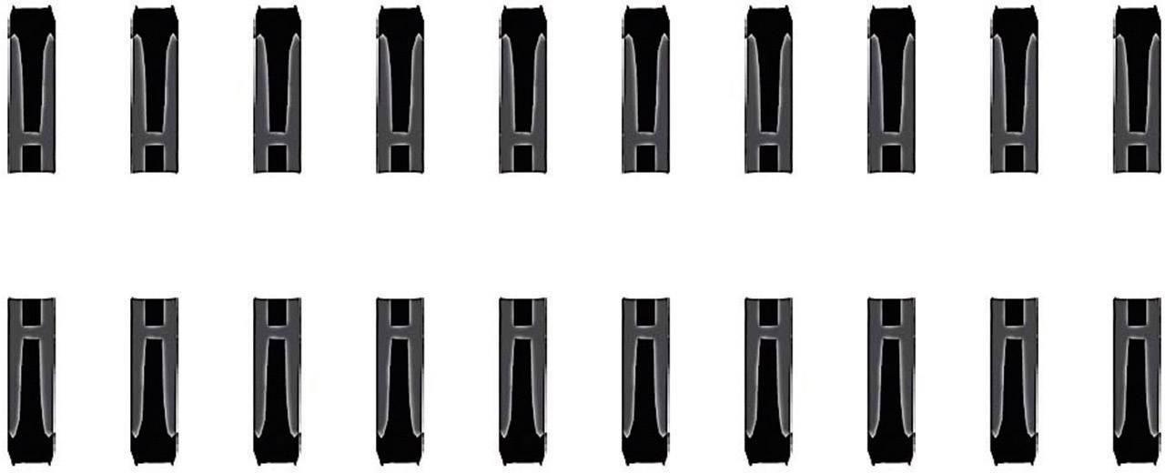 Twenty vertically arranged black blocks with grey detail at regular intervals.