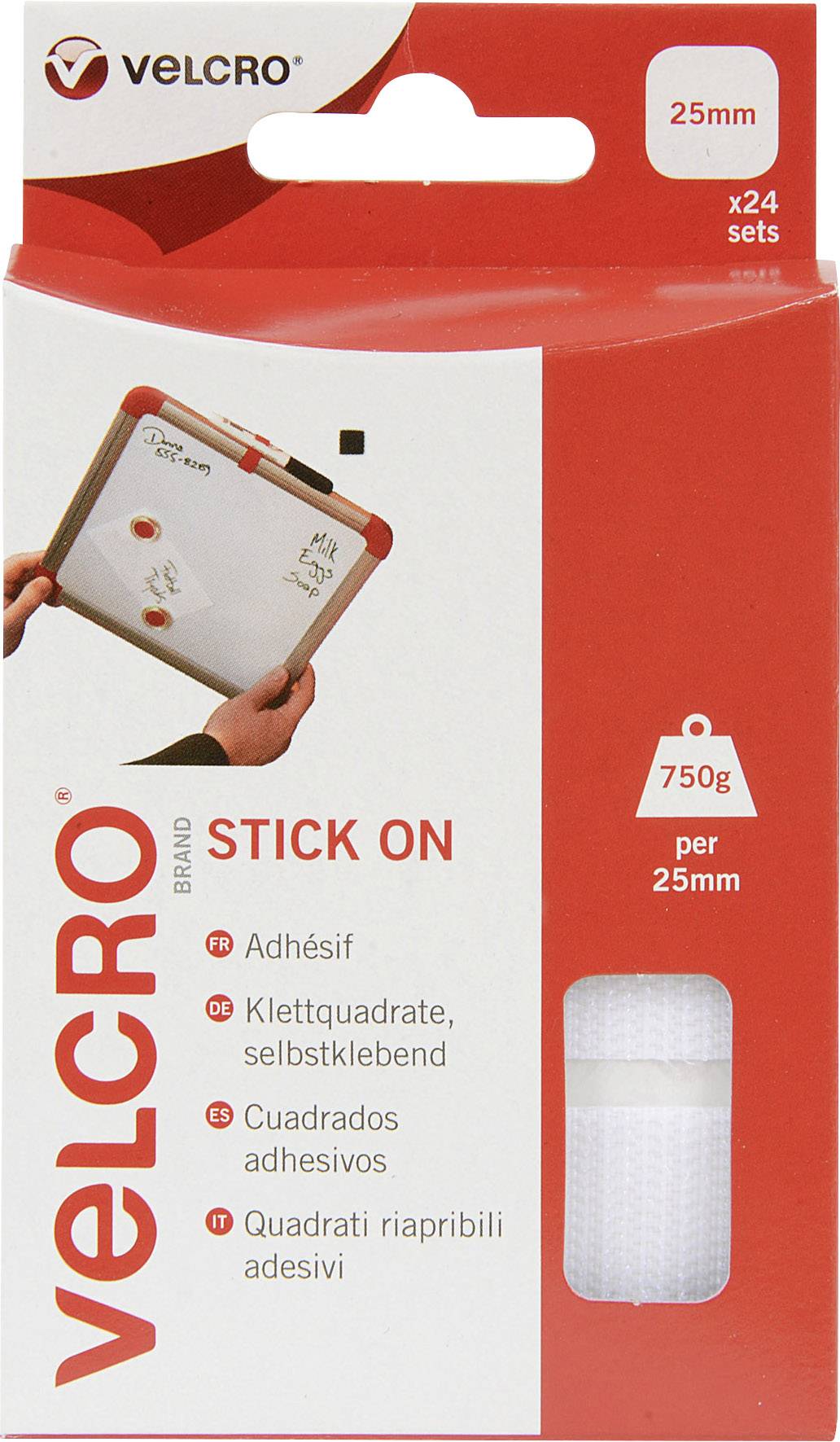 VELCRO® VEL-EC60235 Hook-and-loop stick-on squares stick-on Hook and loop pad (L x W) 25 mm x 25 mm White 24 Pair