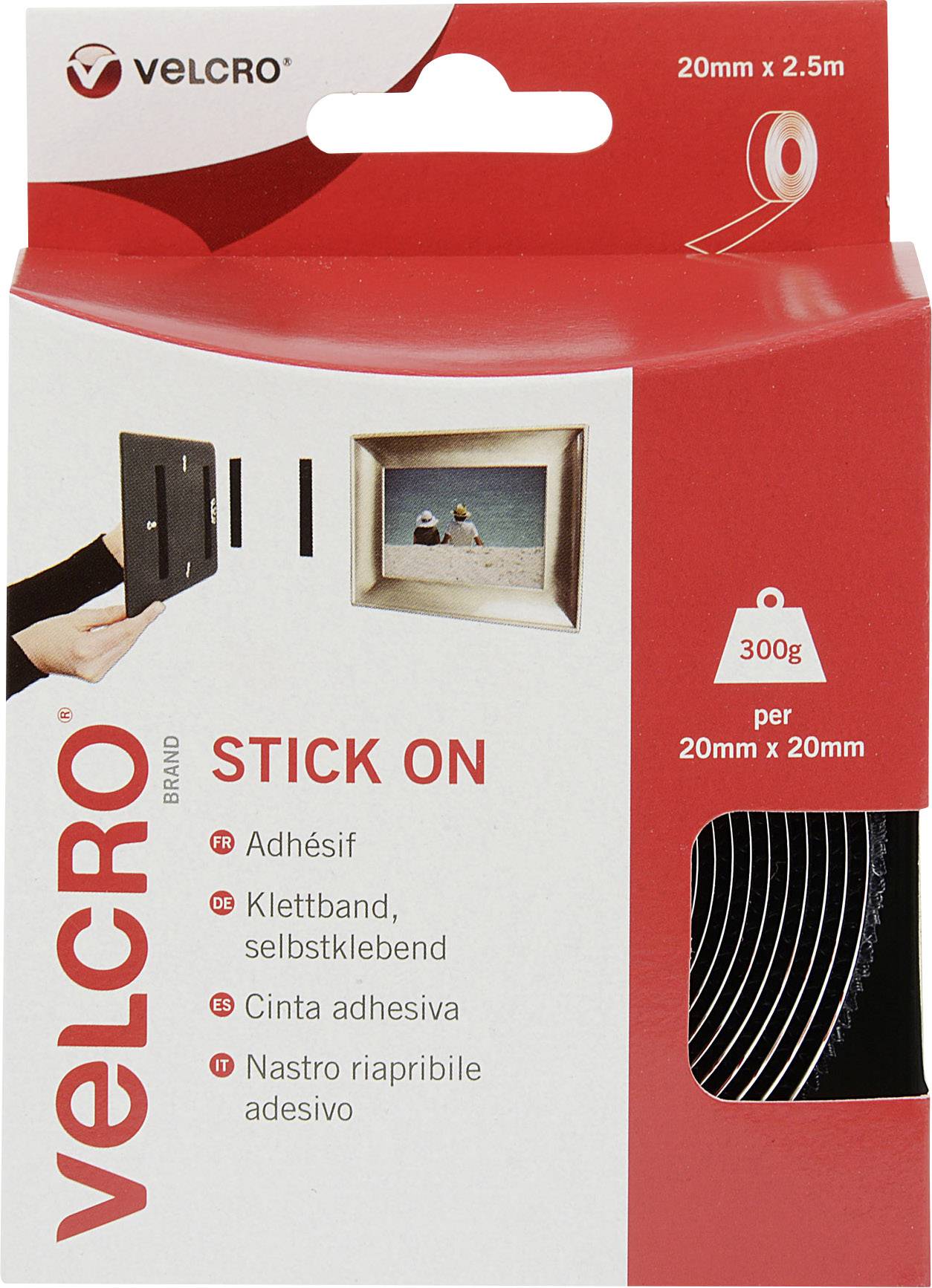 VELCRO® VEL-EC60215 Hook-and-loop tape stick-on Hook and loop pad (L x W) 2500 mm x 20 mm Black 2.5 m