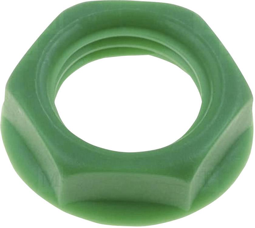 A green plastic hexagonal cap, seemingly used for securing or sealing connections.
