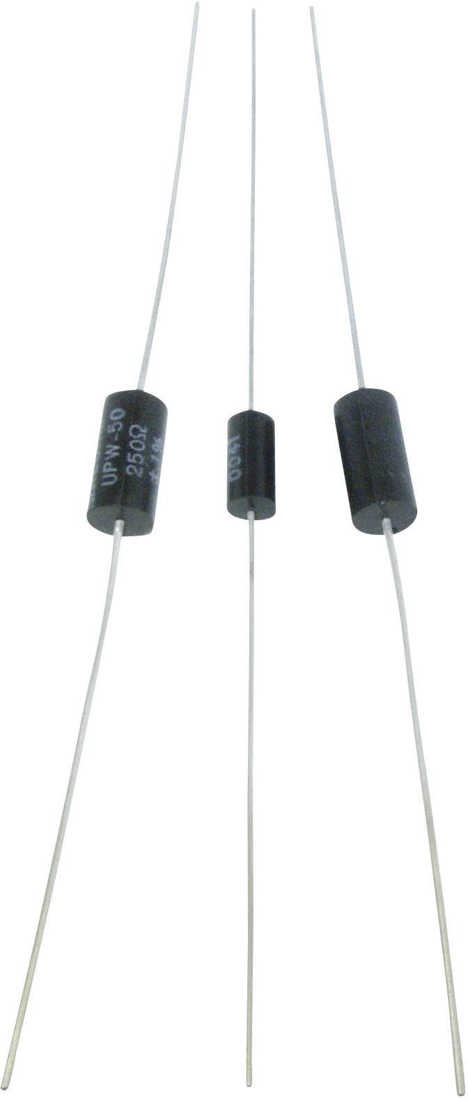 Three cylindrical electrical resistors with wire connections lie side by side on a white background.