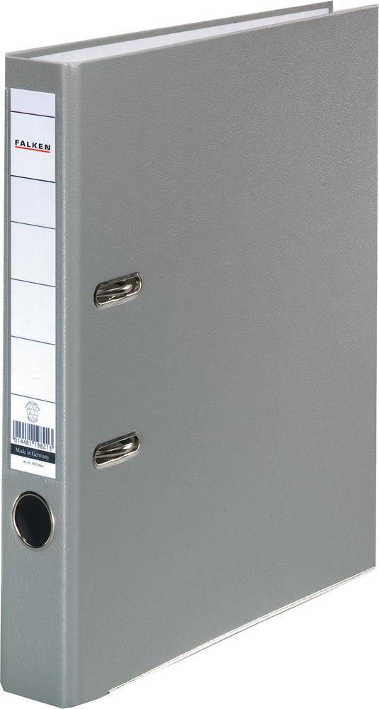 A grey lever arch file for document storage, with the brand name 'Falken' printed on the side.