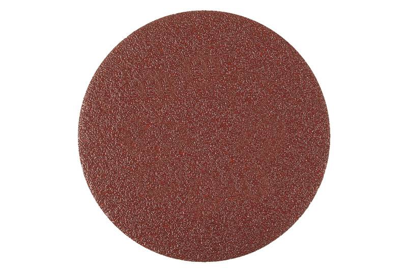 A round, reddish-brown sandpaper with uniform grain, suitable for working on wood or metal surfaces.