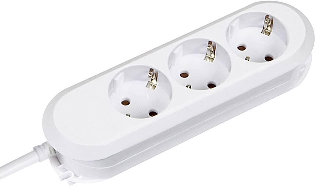 White triple socket with cable, suitable for connecting multiple electronic devices.