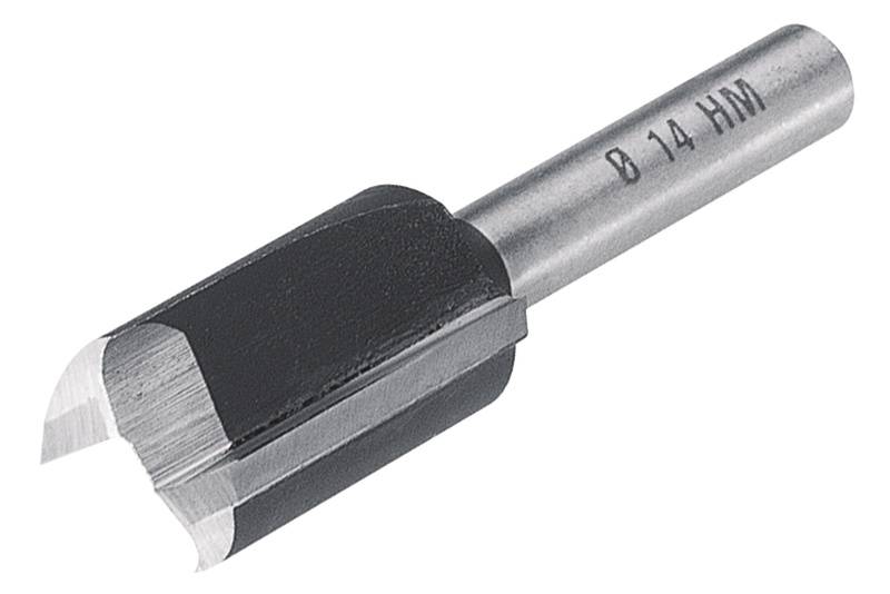 A silver and black Forstner drill bit with 'Ø 14 HM' written on the shaft. Suitable for wood drilling.