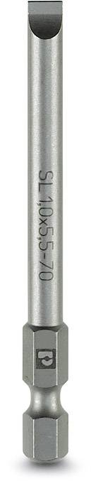 A silver screwdriver bit with the engraving 'SL1.0X5.5-70', suitable for precision work.
