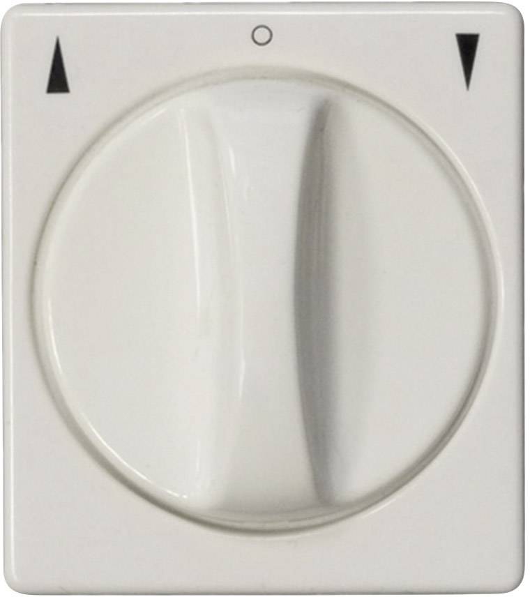 A white rotary switch with black arrows pointing up and down, indicating the adjustment of strength or direction of a device.