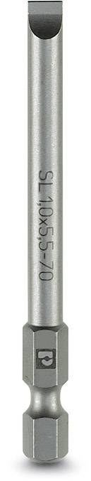 A silver screwdriver bit with the engraving 'SL 10.0 x 5.5-70', used for slotted screws.
