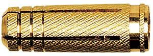 A golden metallic wall plug with a ribbed surface, used for anchoring into concrete or brickwork.