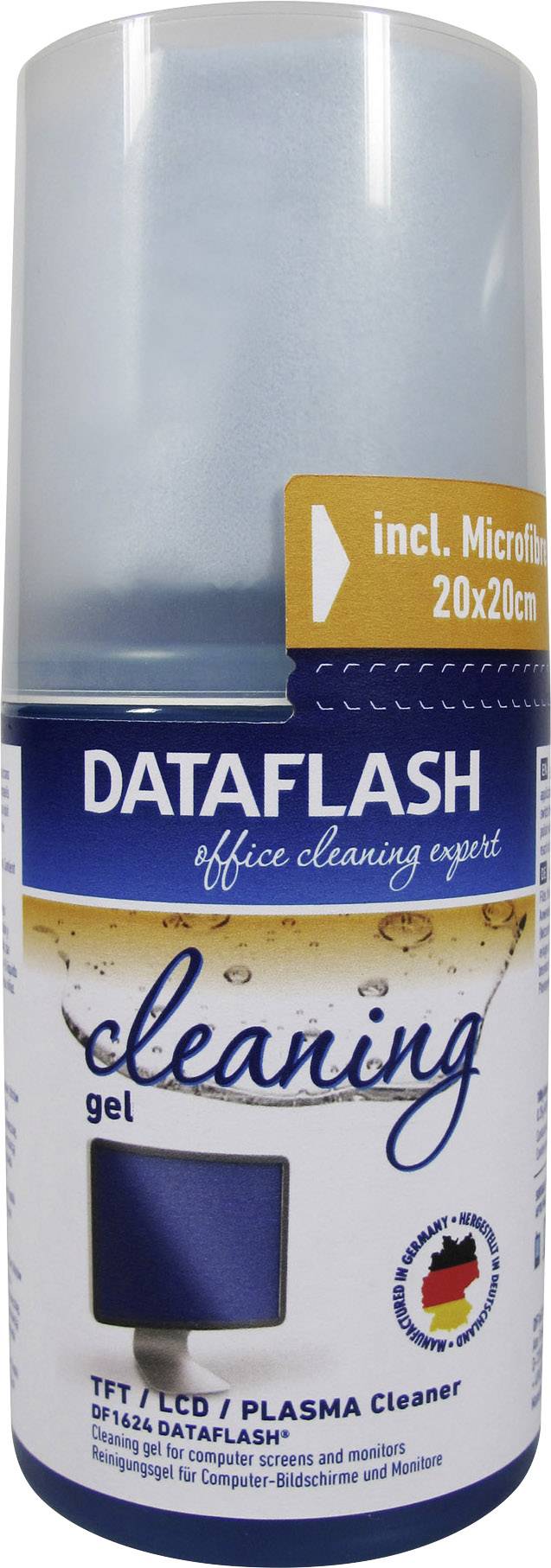 Screen cleaning solution by 'DATAFLASH', including microfibre cloth 20x20cm, suitable for TFT, LCD, plasma screens.
