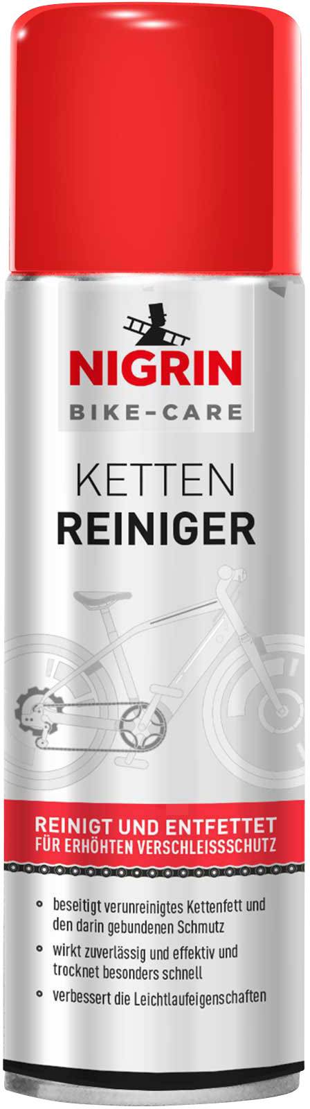 Red spray can with the inscription Nigrin Bike-Care Chain Cleaner