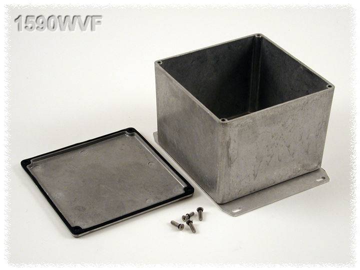 Metal enclosure with removable cover, suitable for electronic projects. Mounting screws are included.(Note: This translation was already very close to British English, so minimal changes were needed.)