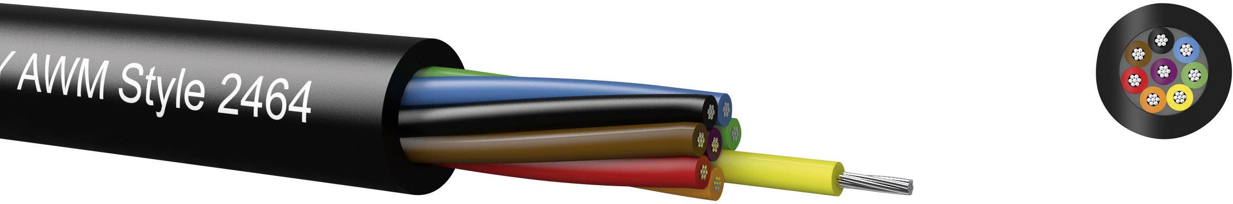Cross-section of a cable with multiple coloured cores and the marking AWM Style 2464.