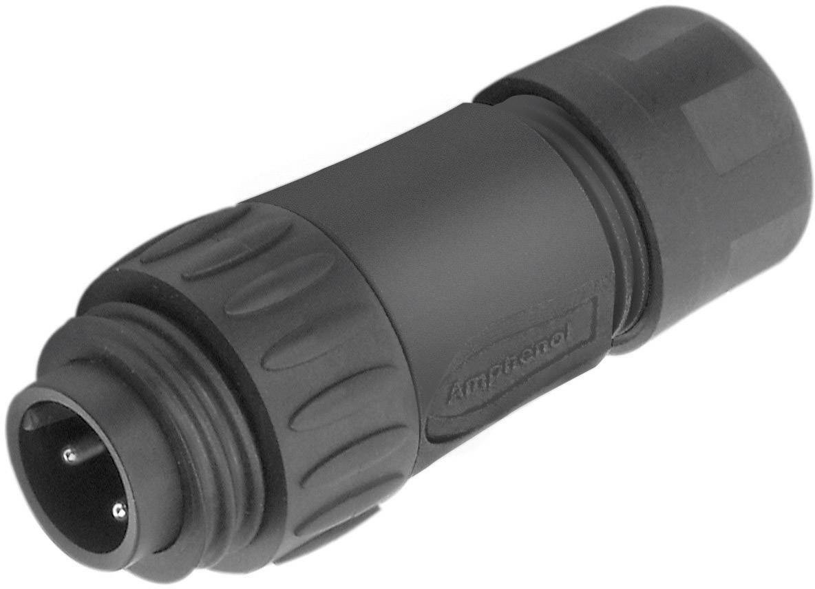 A black, cylindrical electrical plug with three pins, suitable for connections in audio or lighting technology.