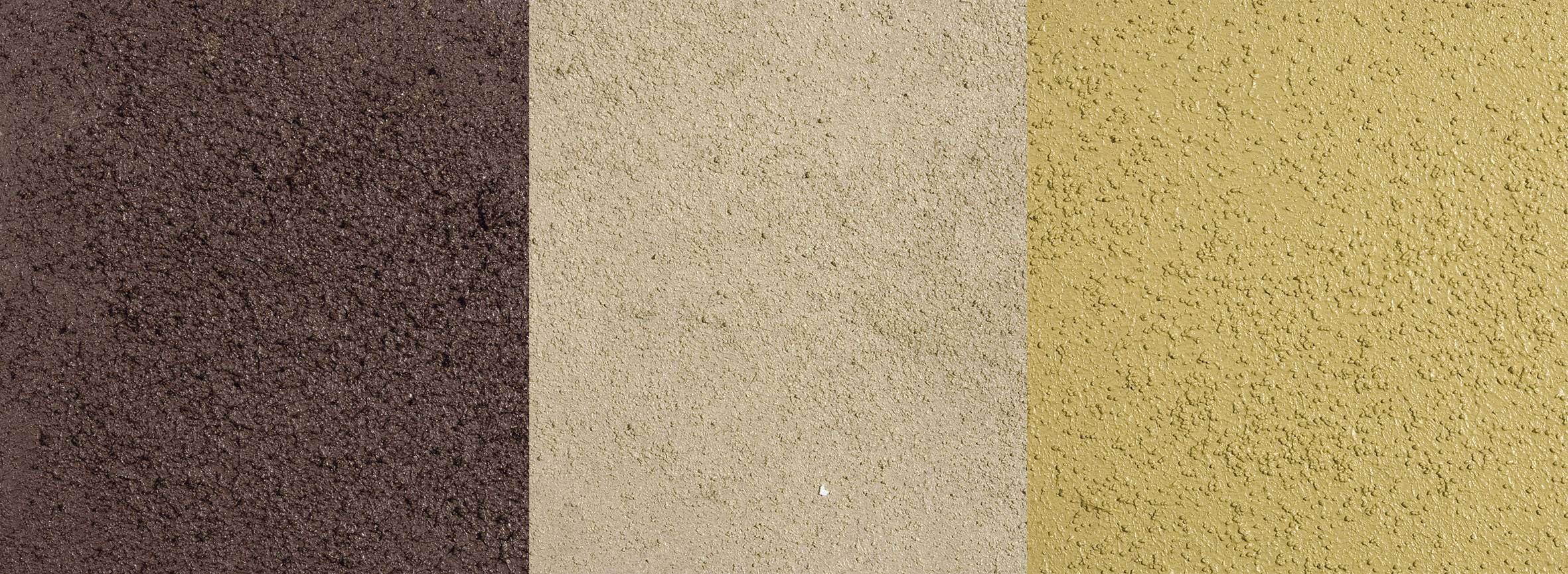 Three vertical stripes show different earth textures: dark brown, light brown, and ochre. Representation of soil types.