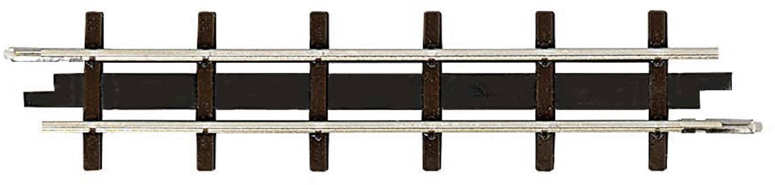 Rails of a toy train, consisting of two tracks and several crossbars, symbolise railway lines in model format.