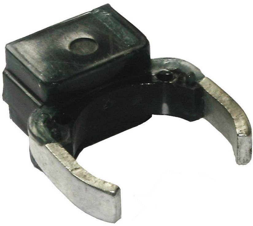A black plastic and metal clip, likely used for fastening or securing items.