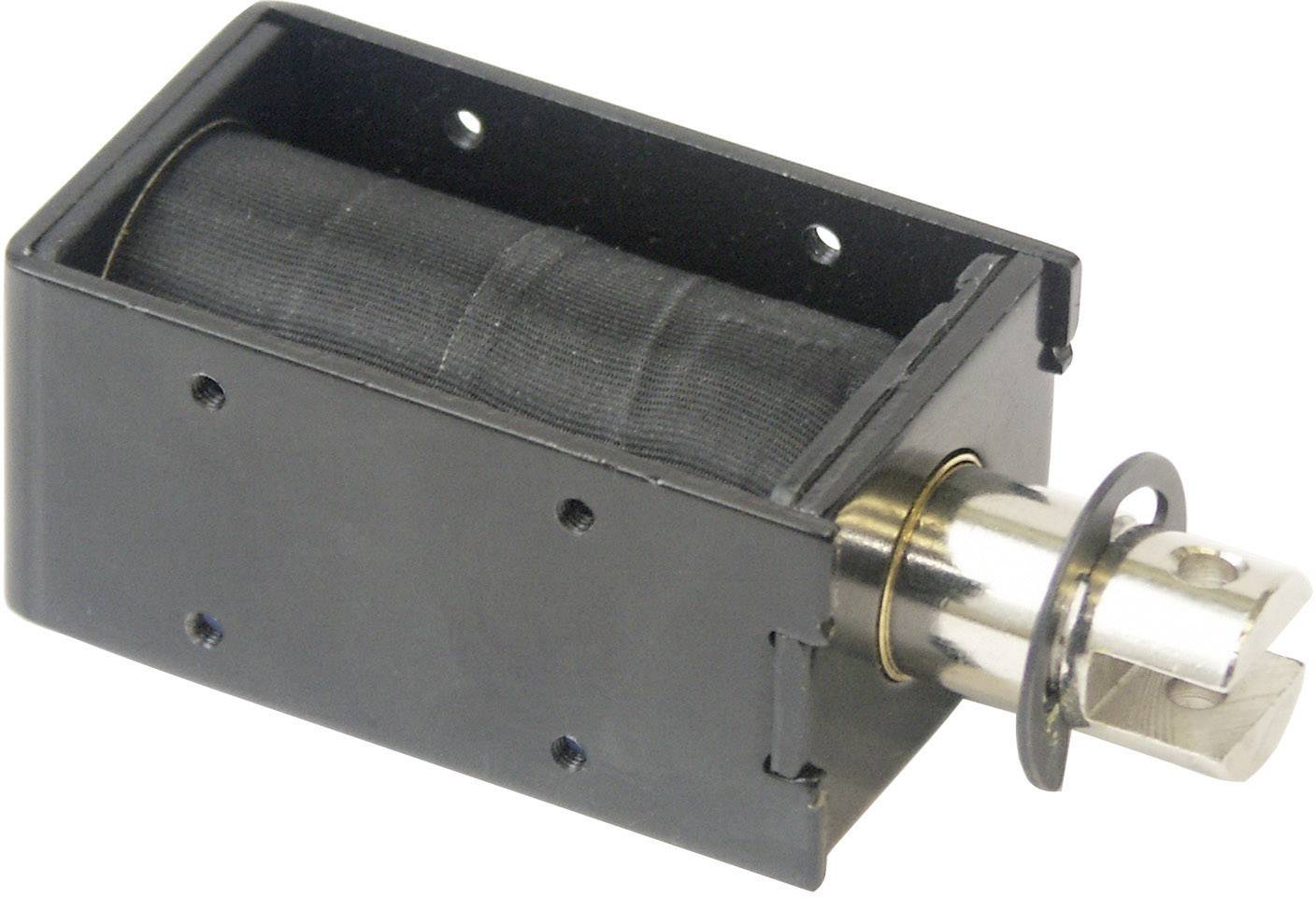 Close-up of an electrical solenoid with a black housing and visible plunger at one end.
