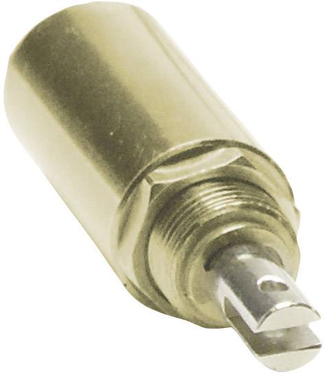 A metal cylindrical object with a threaded screw and recesses, potentially a valve or connection component.