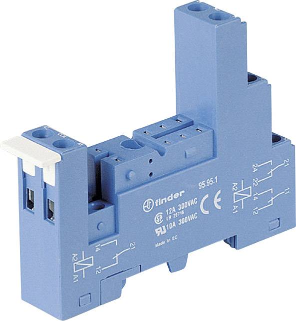 Blue relay base with electrical connections and circuit diagram symbols for industrial use.