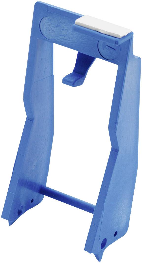 A blue plastic clip with a hook-like mechanism, potentially a fastening or mounting tool.