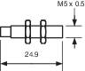 Technical drawing of a cylindrical part with two rings and dimensions: Length 24.9 mm, Screw M5 x 0.5.