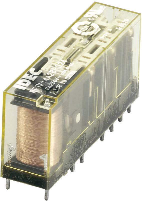 Transparent plastic case with an electromechanical relay. Visible copper coil and metal contacts.